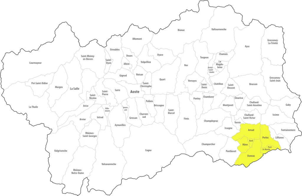 La zone de production du Vallée d'Aoste Donnas DOC