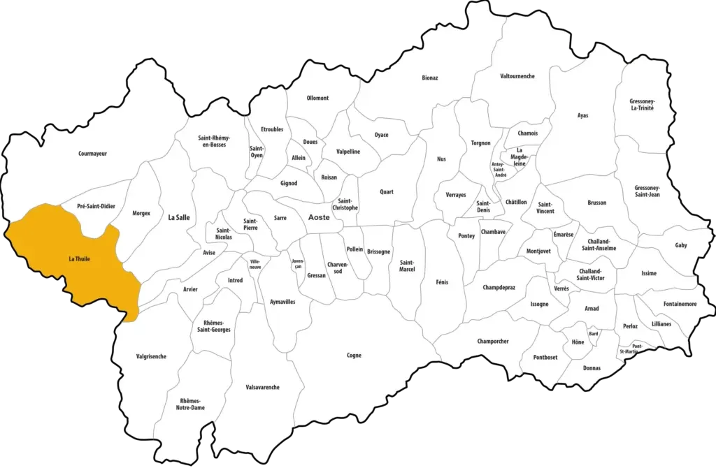 Map of the municipality of La Thuile and the Little St Bernard pass